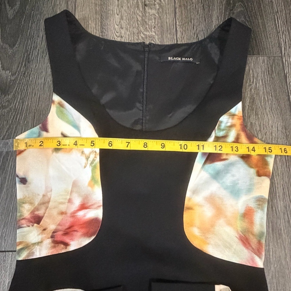 Black Halo Sheath Dress Sleeveless Color Block Floral Printed Fitted Size 2 - Picture 13 of 16